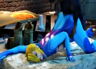 Cartoon blonde in a body suit is nailed doggy-style by Doberman