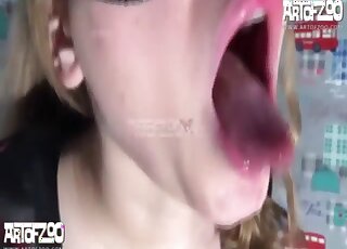 Blonde in boots is draining canine cum before passionately drinking it