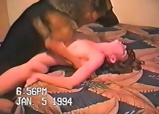 Classic dog zoophilia with a thin amateur doll craving sperm on ass
