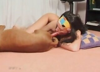 Mature wife enjoys staying with her canine and teasing its dick